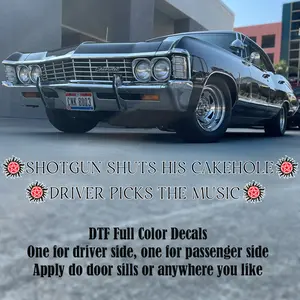 Supernatural Car Decals, Driver Picks the Music Shotgun Shuts His Cakehole, Funny TV Quote Stickers, Geeky Car Decor
