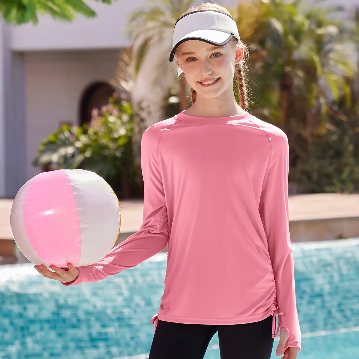 Beautyin Rash Guard for Girls Long Sleeve Swim Shirt Athletic Shirts | Thumbholes, UPF 50+, Sun Protection, Quick Dry, Lightweight, Soft, Cinchable Side, Teen Girls Swimsuit