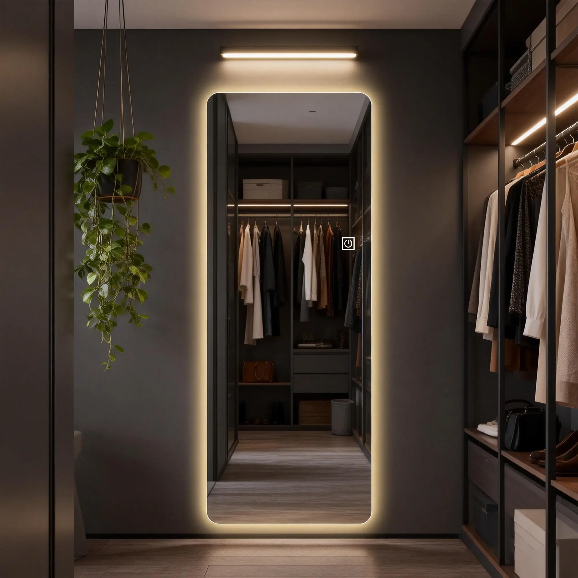 65" Wide Elongated Luxury Body Mirror - 65"x22" Rectangle, Anti-Shatter, Adjustable Warm Light, 3-Color Lighting, Wall Mount, Vanity with Mirror for Bedroom Entryway Bathroom Decor