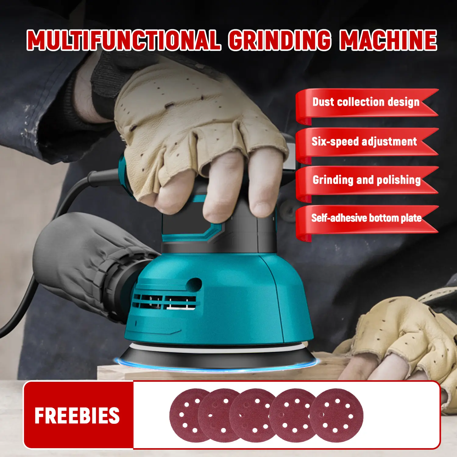 Electric Eccentric Sander 6 Speed Adjustable Woodworking Polishing Sanding Grinding Machine US