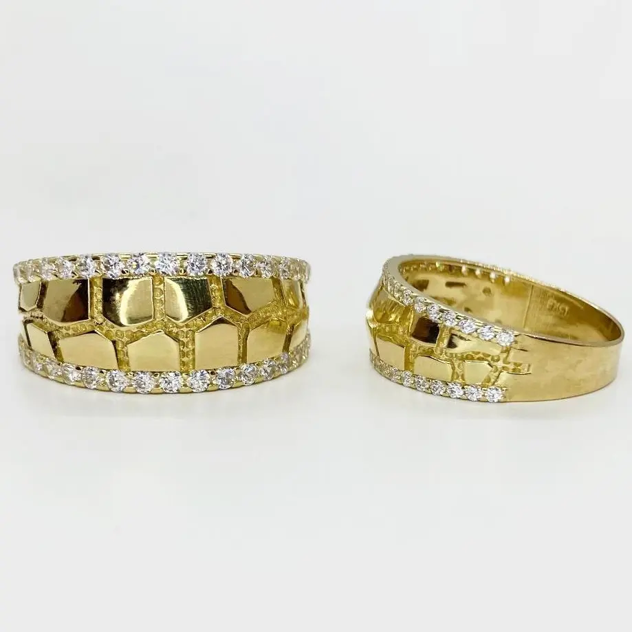 14K Gold Plated CZ Nugget Ring for Men Women | Elegant Diamond Cut Statement Band Hip Hop Fashion Jewelry