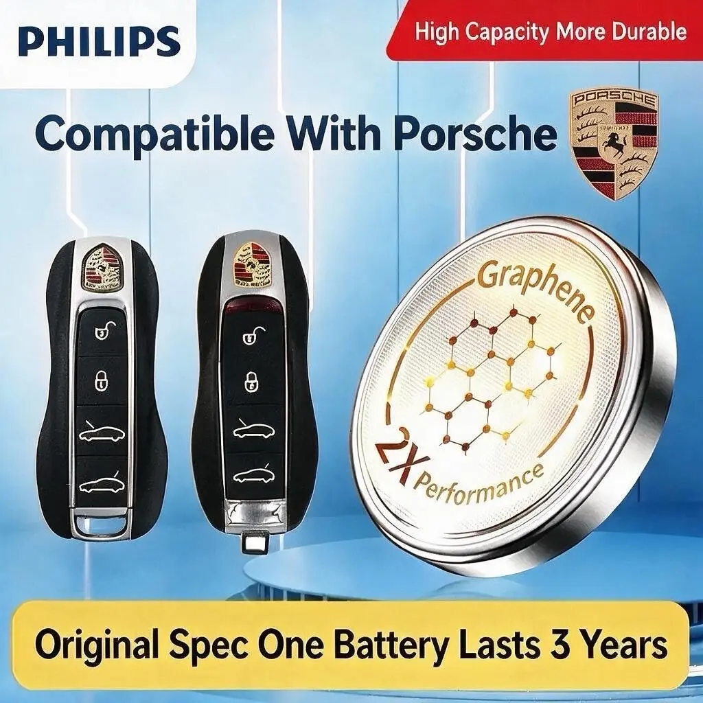 【PHILIPS Limited-Time Deal】CR2032 3V Lithium Coin Batteries - Child-Safe Pack, Porsche Key Fob Replacement for 911,718 Boxster/Cayman,Taycan,Panamera,Macan,Cayenne with Long-Lasting Power