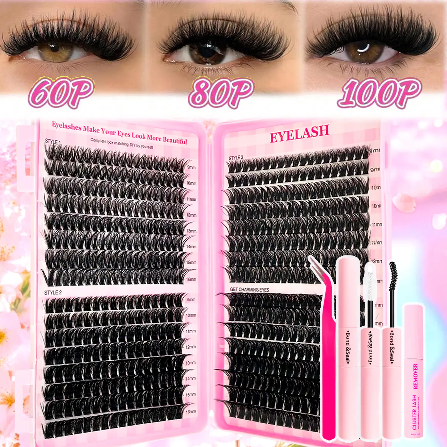 Extra Thick & Natural Fluffy D Curl Individual Lashes, Dramatic Volume & Ultra Soft, Reusable Eyelash Extensions Kit for Beginners