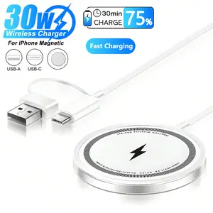 30W Magnetic Wireless Charger Compatible With IPhone 16 12 13 14 15 Pro Max Plus Mini USB Type C Fast Charging Phone PD Fast Charger Cable Accessoriesfor Pixel ,Galaxy And More,Various Electronic Products Supporting Wireless Charging