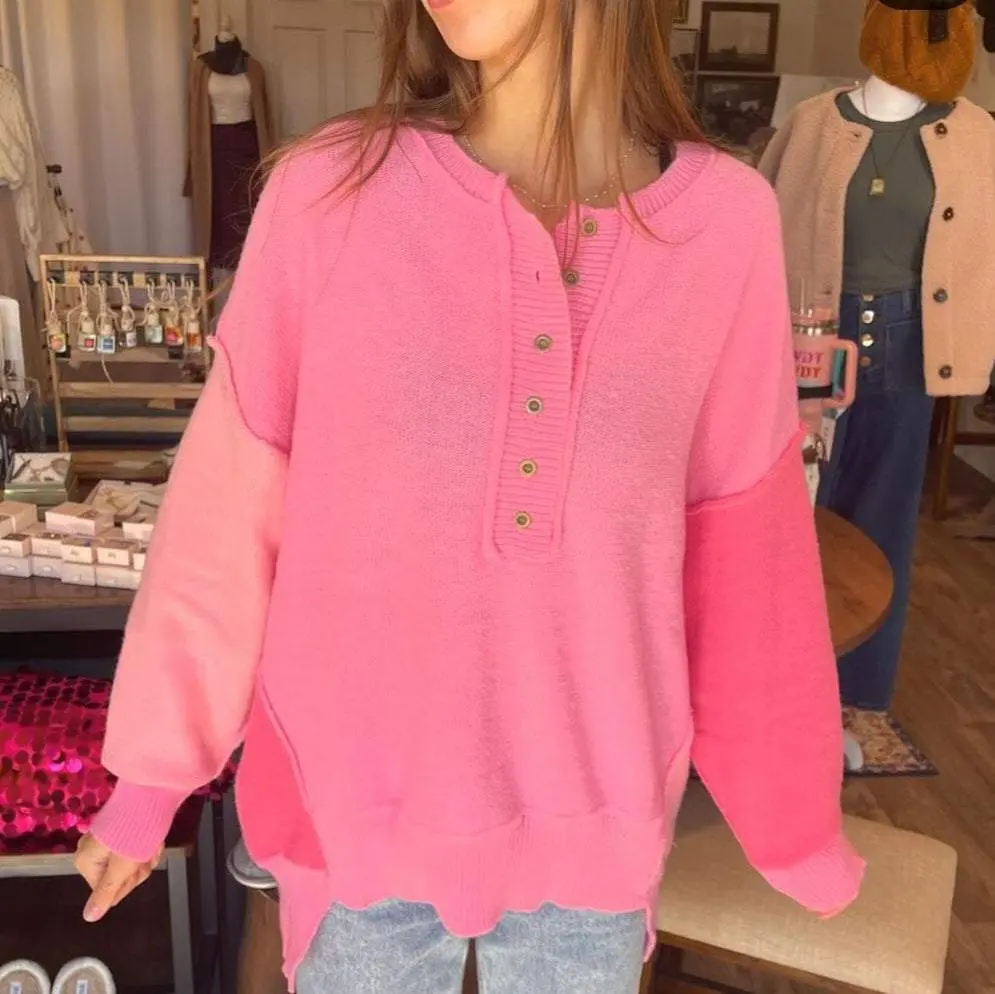 The Callie Oversized Pink Block Sweater