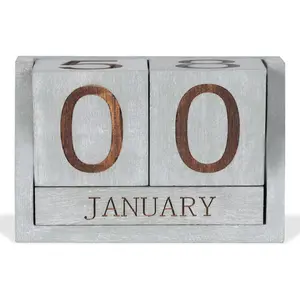 Wooden Desk Calendar,Desk Calendar Blocks for Teachers,Office Perpetual Date Block Small Home Desktop Decor Chic  Month with Number Cubes Display Rustic Decoration( Grey)