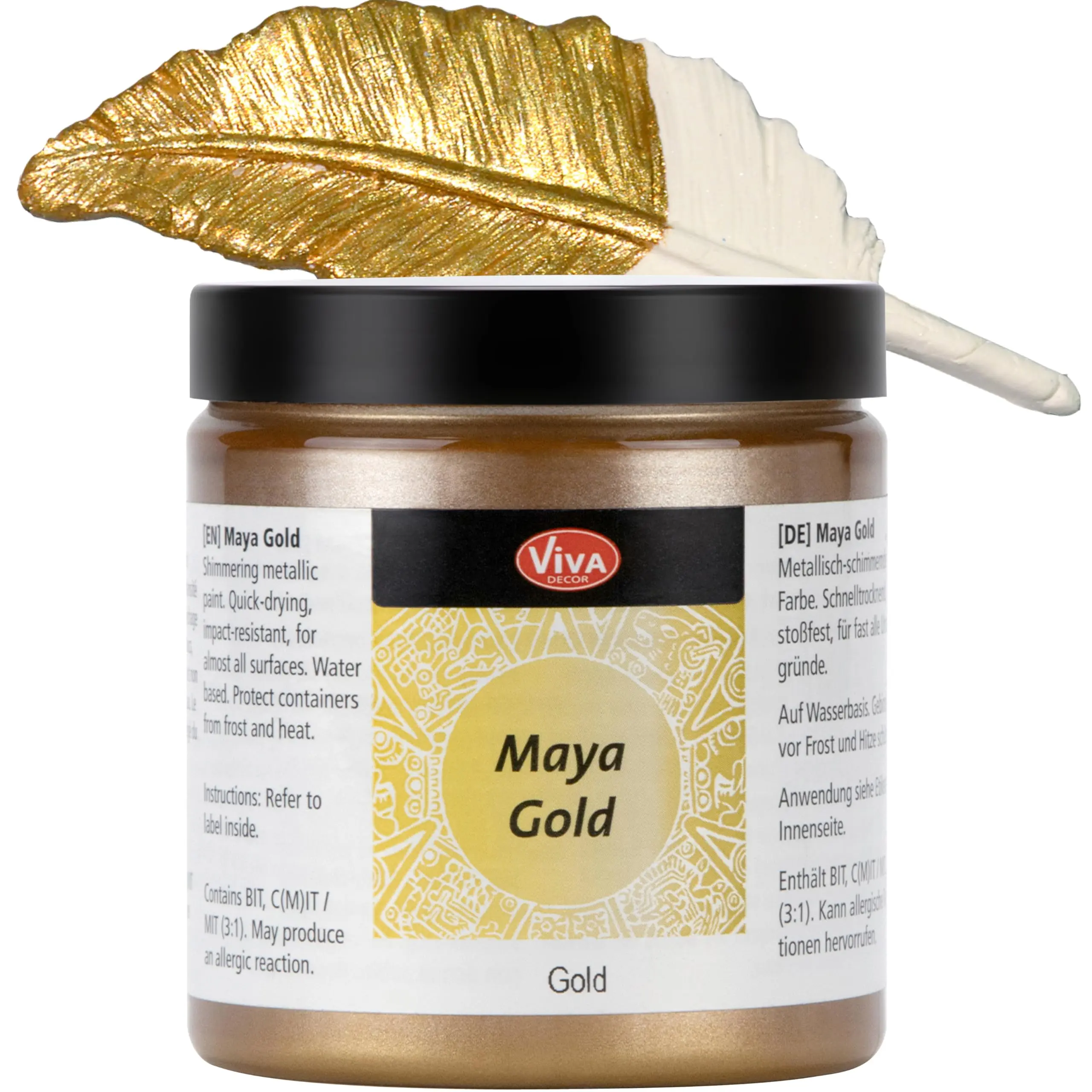 Viva Decor Maya Gold Acrylic Gold Paint - 8.45 fl oz Shiny Dynamic Metallic Effects, Impact-Resistant, Smudge-Proof, Waterproof Paint, Eco-Friendly, Highly Pigmented, Exceptionally Versatile Art Supply for Wood, Glass
