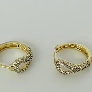 Gold Plated 14k Hoops for Women - Elegant Design with Rhinestones, Perfect for Everyday Wear
