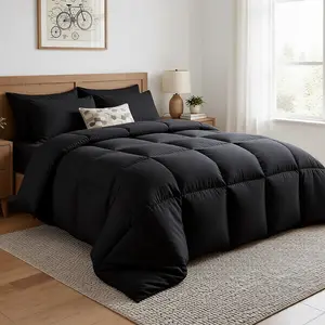 Ultra Soft Black Down Comforter | All-Season Plush & Skin-Friendly Bedding | Box Stitched for Durability dreamy duvet set bed sure blanket egyptian cotton luxury quilted puffed quilt Luxurious Goose Feather Weighted Grey Dark Cozy  comfortable size insert
