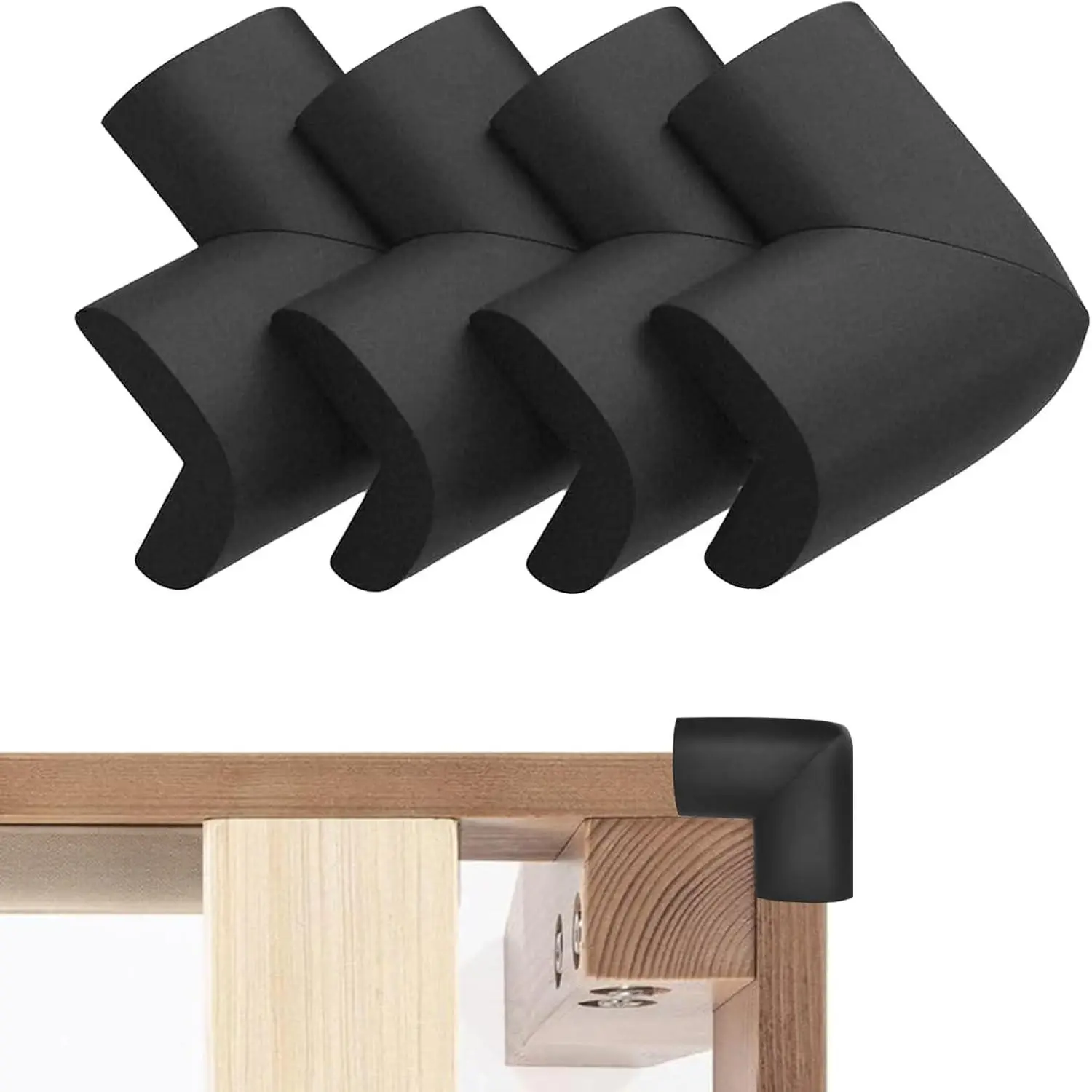 Bed Frame Corner Protector Black 4 Pack Foam Rubber Guards Bumpers for Bed Table Cabinet Corner Safe Impact Absorption for Kids & Seniors