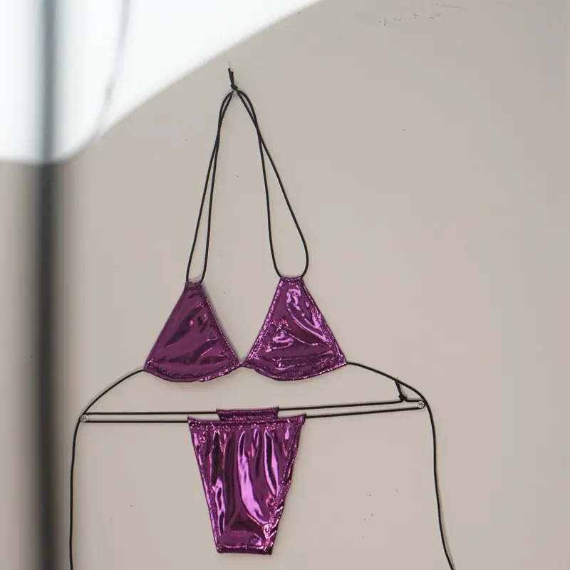 Disco Haze IVHONEY micro Kini Set Triangle Top Thing Bottom Purple Bikini Set for Women