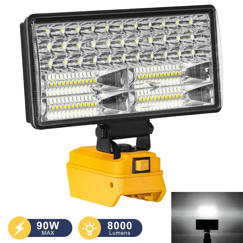 DeWalt 20V LED Work Light - USB-Rechargeable Flashlight, 90W Max 8000 Lumens Portable ABS Floodlight with Adjustable Port, Powered by USB Plug, for Job Site Tools and Cleaning, Outdoor Camping