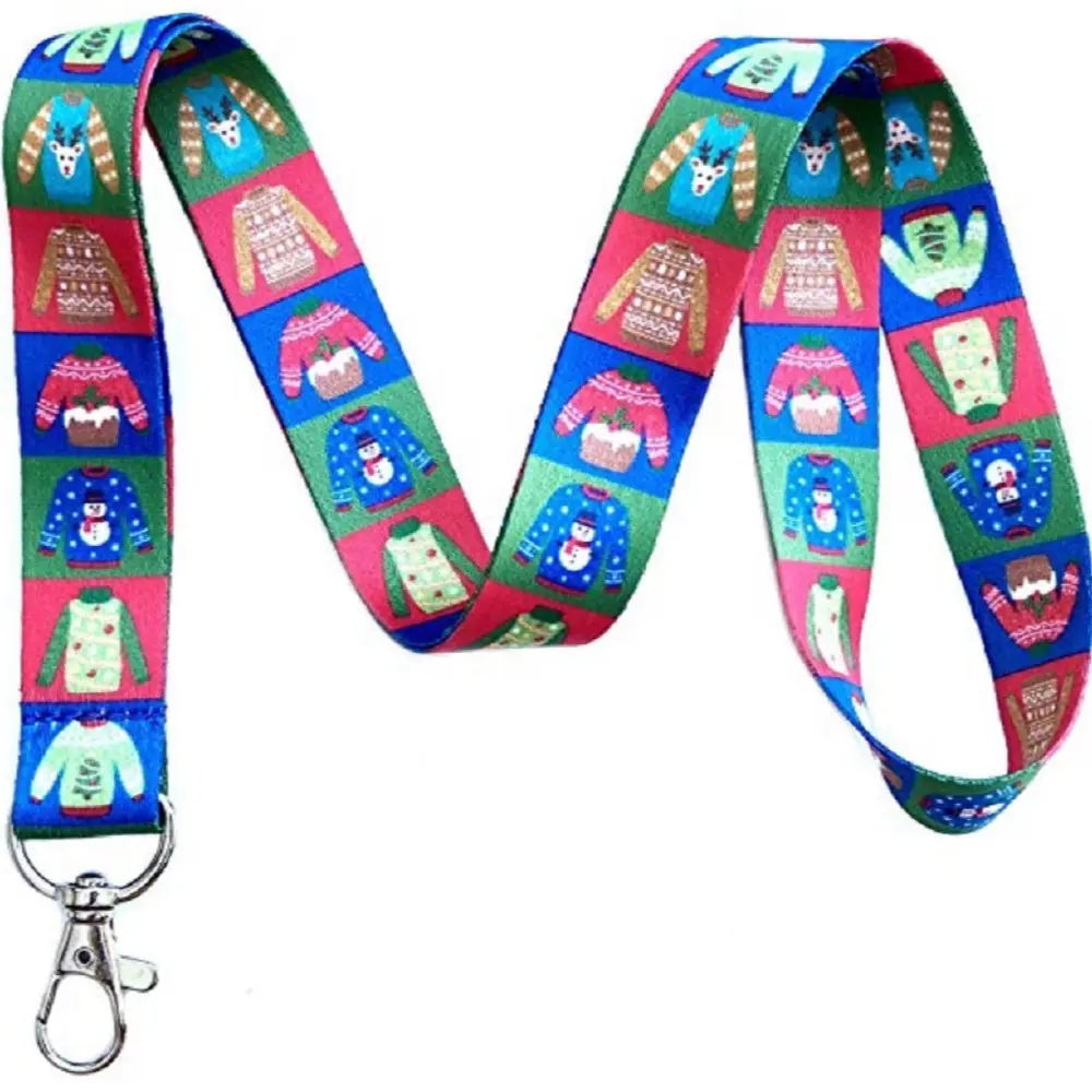 Execucat Ugly Christmas Sweater Lanyard - 17 Inches Long ID Badge Holder, Key Holder for Adults & Anyone, with Attach Keys Function