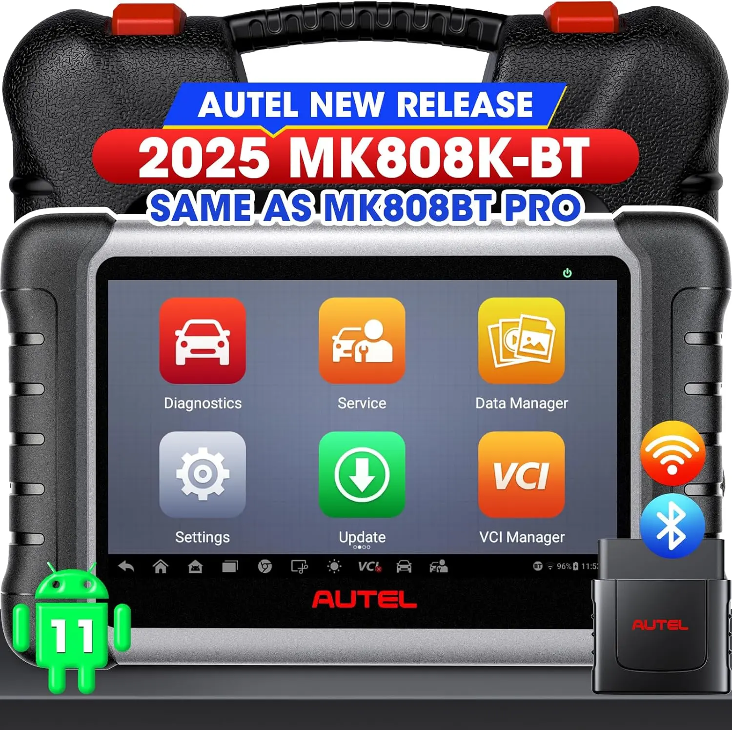 Autel MaxiCOM MK808K-BT, BT Bidirectional Car Diagnostic Tool, Active Tests, 28+ Services, All-System Diagnostics, FCA SGW Cars, OS11
