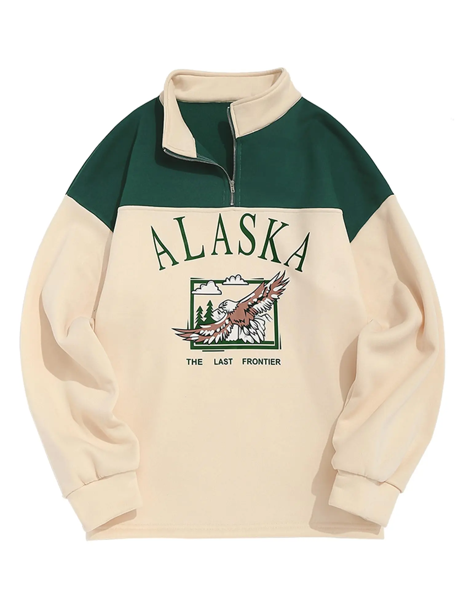 ZAFUL Men's Letters Embroidered Raglan Sleeve Quarter Zip Fleece Vintage Pullover Sweatshirt Tops Hoodie Casual Menswear