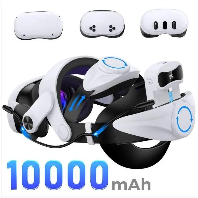 Rechargeable VR Head Strap for Meta Quest 2/3/3s, Kids & Family Virtual Reality Headset Accessory - 10000 mAh Battery, Changeable Design, 5-Hour Extended Game Time, Adjustable Dual Knob, Manufacturer Warranty