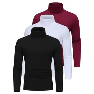Long Sleeve Solid Color Stretch Knit 3-Pack Men's High Neck T-Shirts - Polyester Base Layer for Fall/Winter Warmth(Sheet)