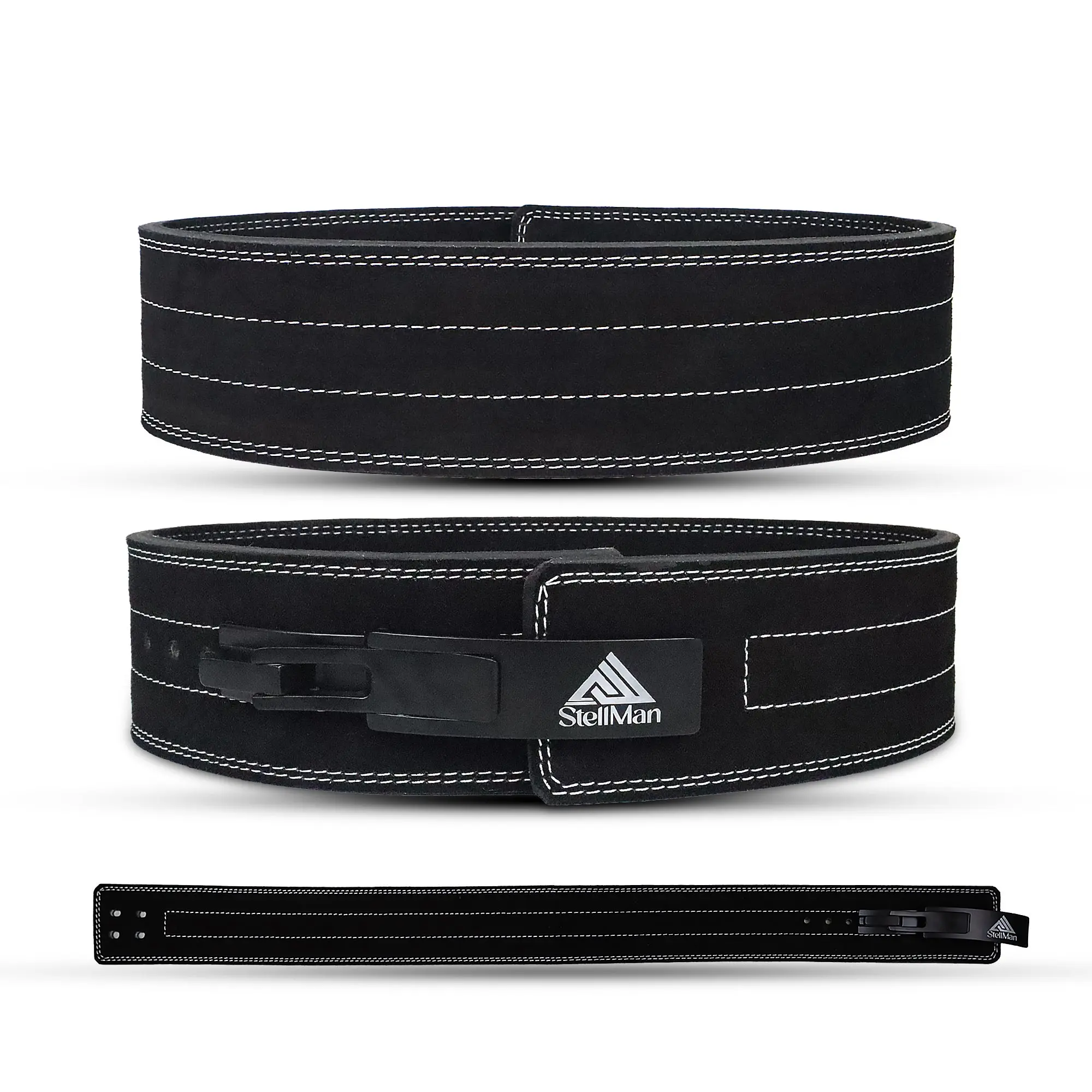 Stellman VeloLock Powerlifting Lever Belt - Nubuck Leather, Custom Fit, Black, Heavy-Duty Stitching, Lever-Lock Mechanism for Weight Training, Body Weights & Core Support, Maximum Core Stability