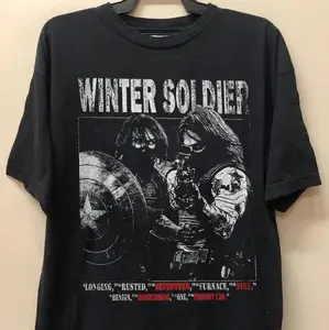 Menswear Round Neck Graphic Short-Sleeve Cotton T-Shirt, Unisex Bucky Barnes Bootleg Fan Print Casual Top, Gift Option - AO17