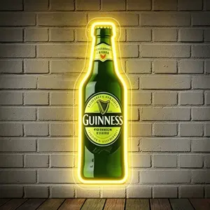 GUINNESS yellow beer bottle acrylic engraved neon light, USB powered and dimmable, Dimmable Drink Light, perfect for bars, fan clubs, beer festivals, home bars, birthday, Christmas, outdoor themed restaurants, etc. illuminated Logo Lights