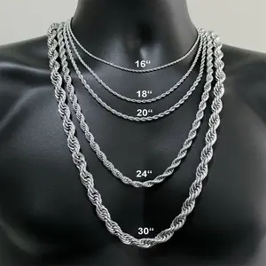 Stainless Steel Rope Chain Necklace for Men & Women 16-30Inch Durable Unisex Jewelry Gift for Valentine's Day, Father's Day, Everyday & Party Wear Anniversary Jewelry Gift