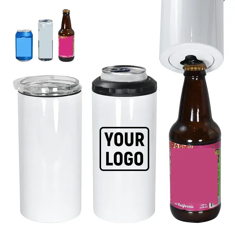 AGH USA 25pcs 16oz 4 in 1 Can Cooler with Beer Bottle Opener Sublimation Blank Tumblers Bulk Stainless Steel Insulated Cooler for Regular Slim Cans