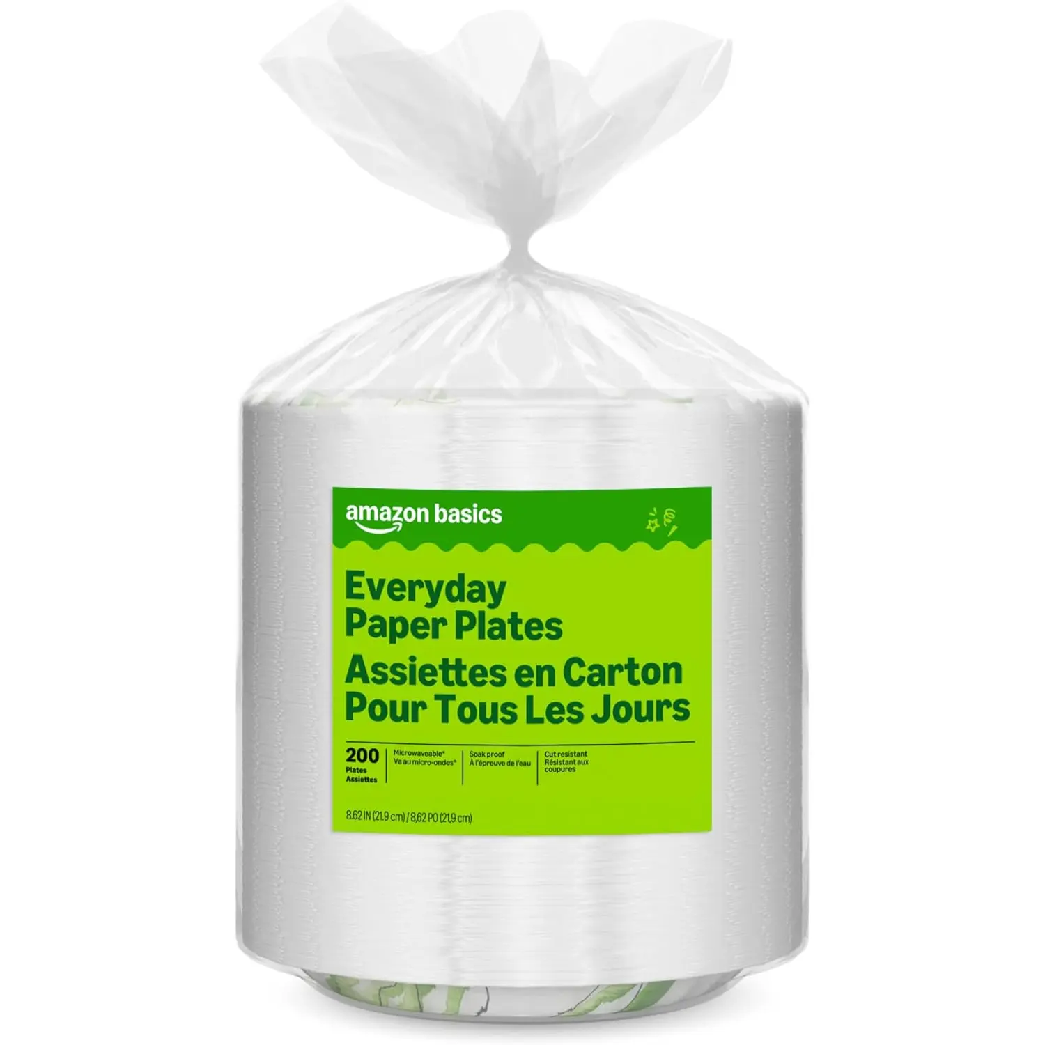 Amazon Basics Disposable Plates - 8.62 in, 200 Count, Food-Safe, Non-Toxic, Microwave-Safe, Leak-Proof, Sustainable, for Everyday & Party Use, Packaging May Vary