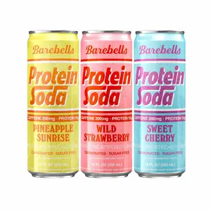 Barebells Protein Soda - Pineapple Sunrise, Wild Strawberry, Sweet Cherry - Caffeine 200mg, Protein 10g, Sugar Free, Carbonated Variety Pack 12 Cans