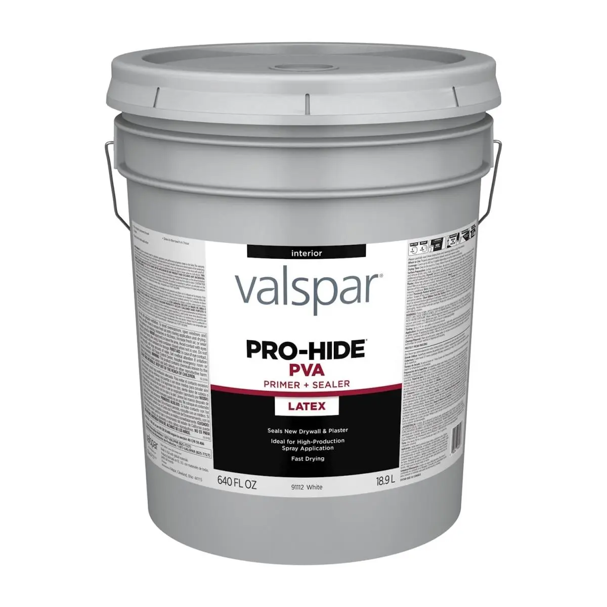 Valspar 5 gal Acrylic Latex Pail Primer & Sealer, White Interior Drywall & Masonry Paint - Good Uniformity for Latex/Oil Topcoats, Fast Drying for Brush/Roller Application