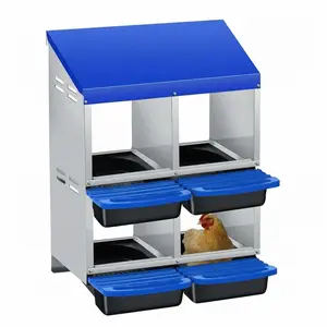 Double Layer Blue Chicken Nesting Box with Roll Away Collection & Plastic Handle, Wall/Freestanding for Chicken Coop, 2x2-Compartment