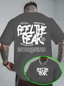 Men's Short Sleeve T-Shirt Summer Feel the Fear Motivational Graffiti Print, American Street Style Loose Fit Couple Top