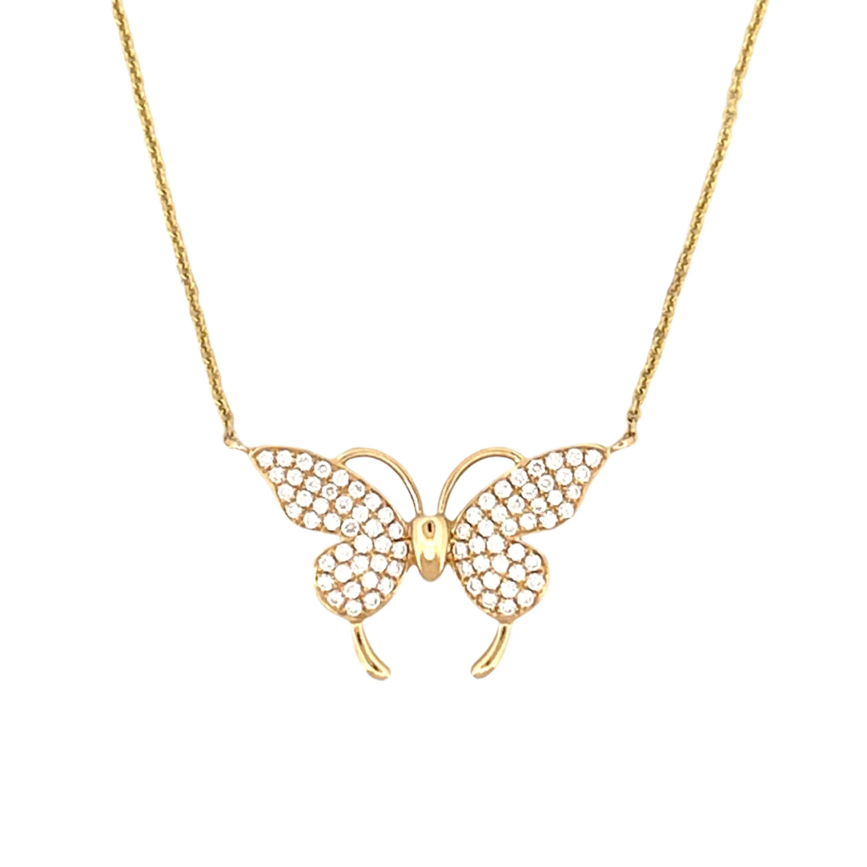 14K Gold Butterfly Diamond Pavé Pendant Necklace