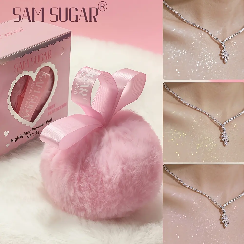 【 Diamond Flash 】 Peach High-gloss Setting Face Brightening and Contouring Powder, Body Diamond Flash Powder Puff Setting Loose Powder, Long-lasting Sparkling Pearlescent Powder Compact, Party Date Stage Makeup, Girlish Heart Makeup Gift, Cosmetic
