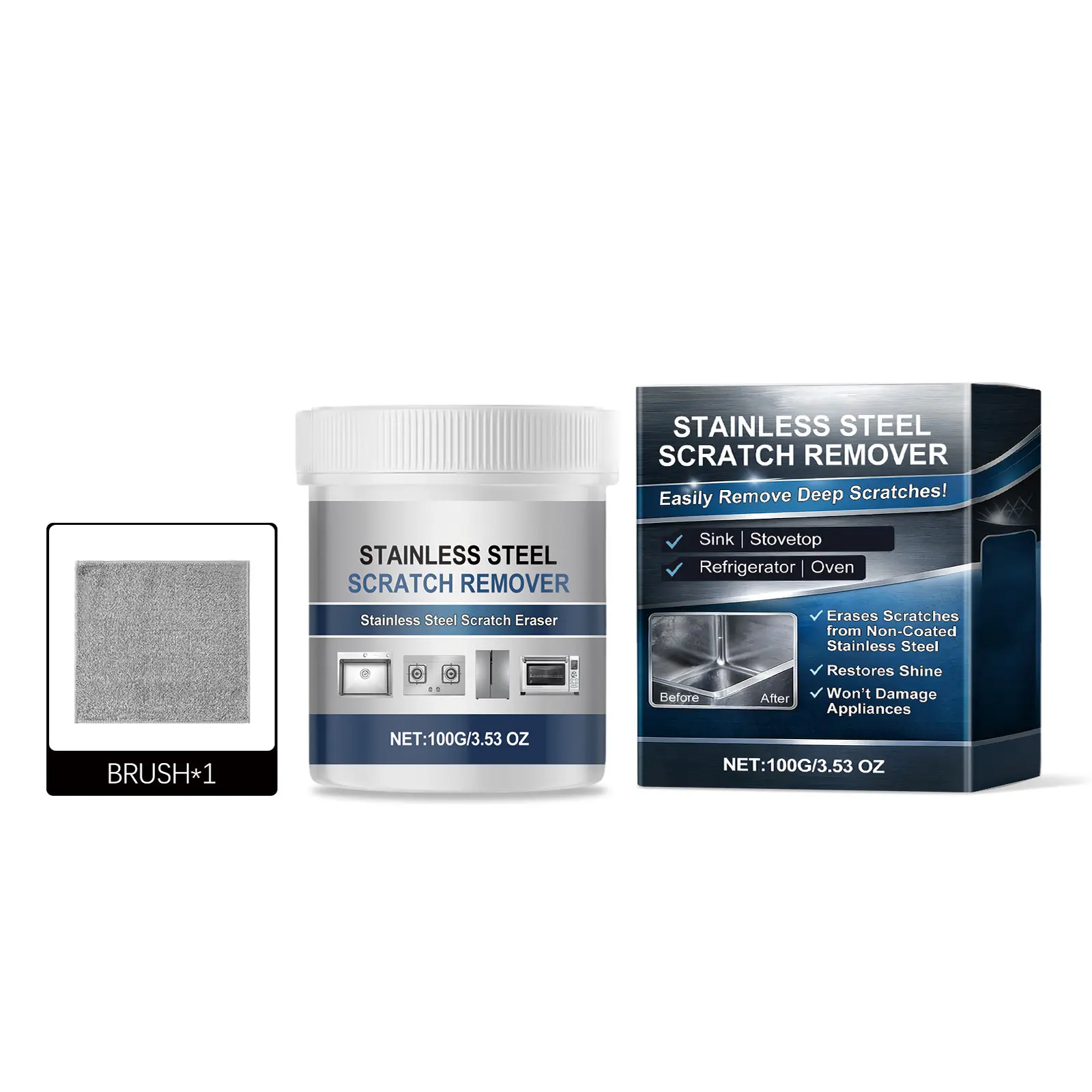 Stainless Steel Scratch & Rust Remover Paste - Cellulose-Enhanced Household Cleaner for Fast Kitchen Appliance Repair & Metal Shine Restoration
