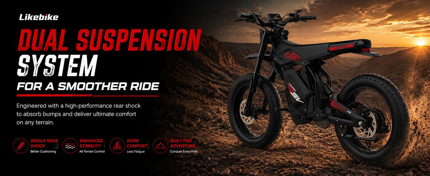 LIKEBIKE LF03 Pro Electric Dirt Bike for Adults, Pre-Assembled 20" Tires Off-Roading E-Bike, 3000W Motor, 60V 27Ah Removable Battery, 42 MPH, 40° Hill Climb, Dual Suspension, 7-Speed Gears, Hydraulic Brakes, NFC Unlock, Trail Riding, Nfc/Np Unlock