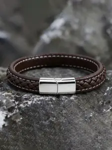 Men's Braided Leather Bracelet, Vintage Minimalist Style, Magnetic Buckle Fabric Wristband, Casual Fashion Accessory, Perfect Gift, Braided Bracelets