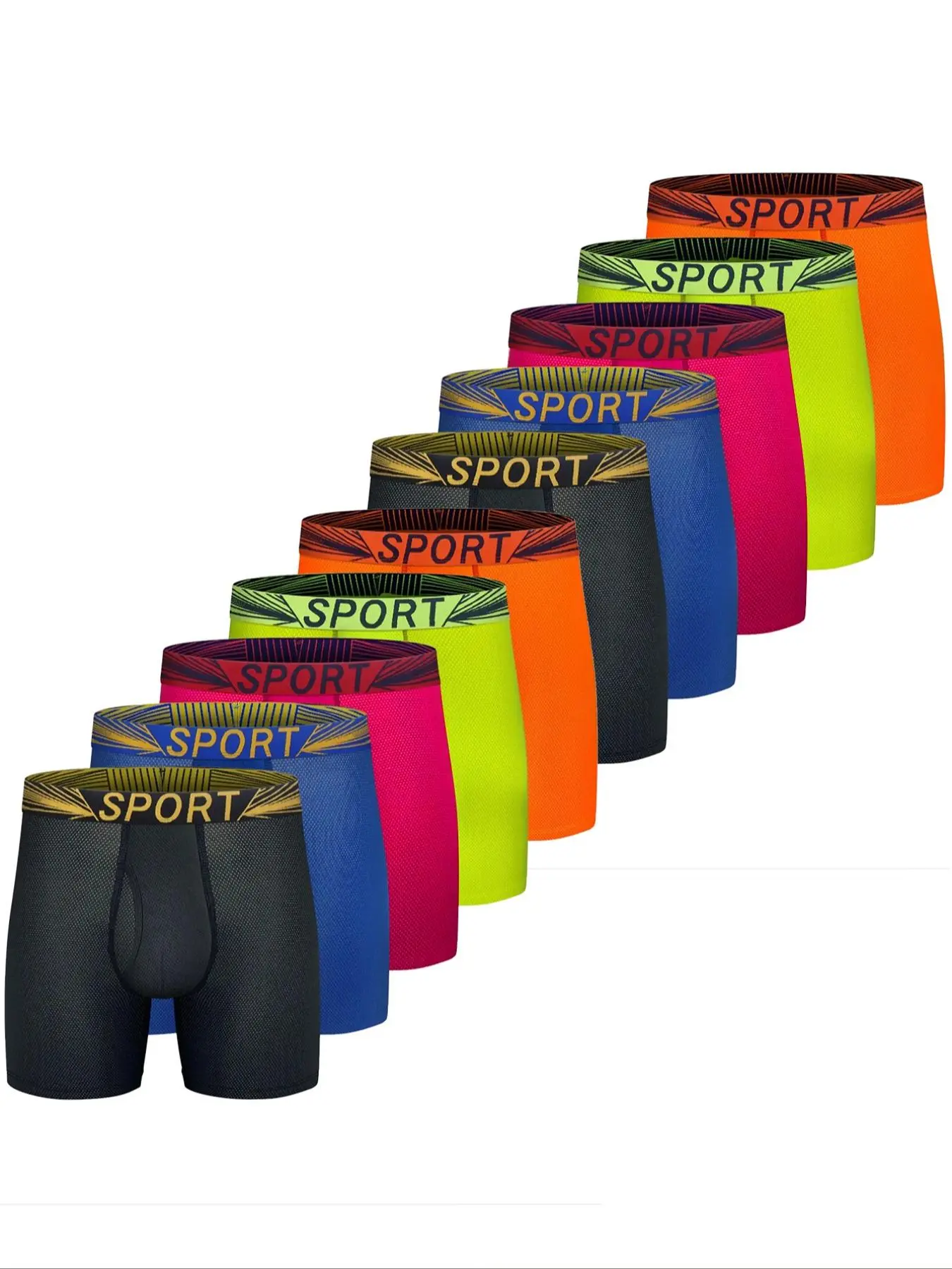 10pcs Men's Performance Sports Boxer Briefs, Athletic Sport Underwear, Mesh Regular Leg, Cool Dry Sweat Wicking Underwear for Men with Fly, All Seasons, Breathable Underwear