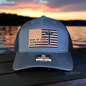 American Flag Man Of God Cross Christian SnapBack Trucker Hat Leather Patch_246
