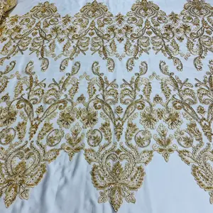 Wedding Bridal Beaded & Corded Embroidered Lace Fabric, 100% Polyester Net Mesh | Lace USA - 96996W-HB