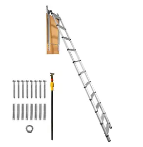 Attic Ladder Telescoping, 350lb Capacity, 9.8-10.5ft Height, Aluminium Extension Ladder, Portable, w/ Door Panel, Easy Install, Attic Access Default