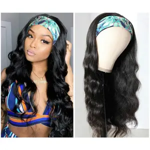 Glueless Headband Wig Long Black Body Wave Headband Wigs for Black Women Synthetic Natural Looking Wavy Wig Heat Resistant 180% Density