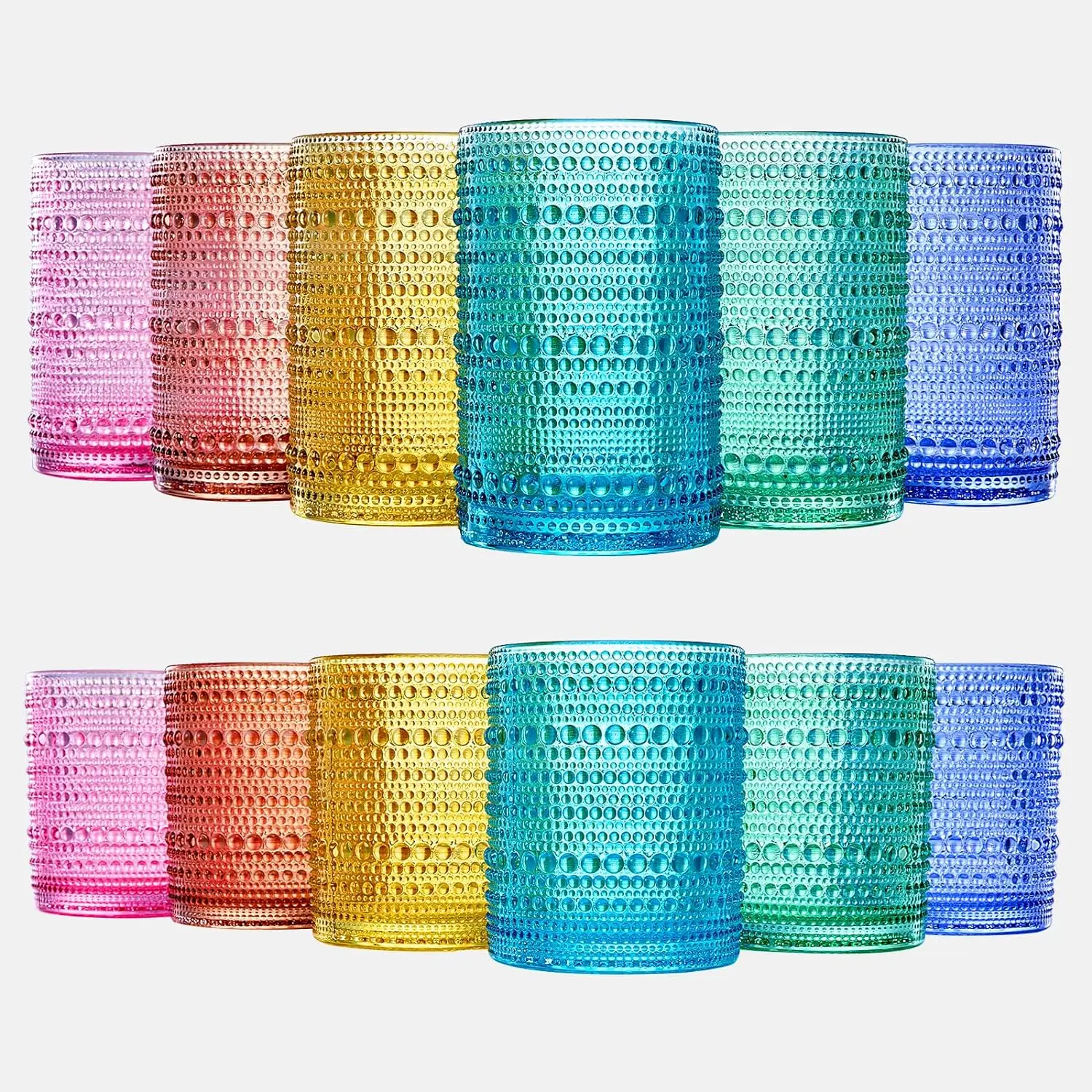 Hobnail Drinking Glasses Colored Beaded Drinking Set Of 12 Premium Barware Gift