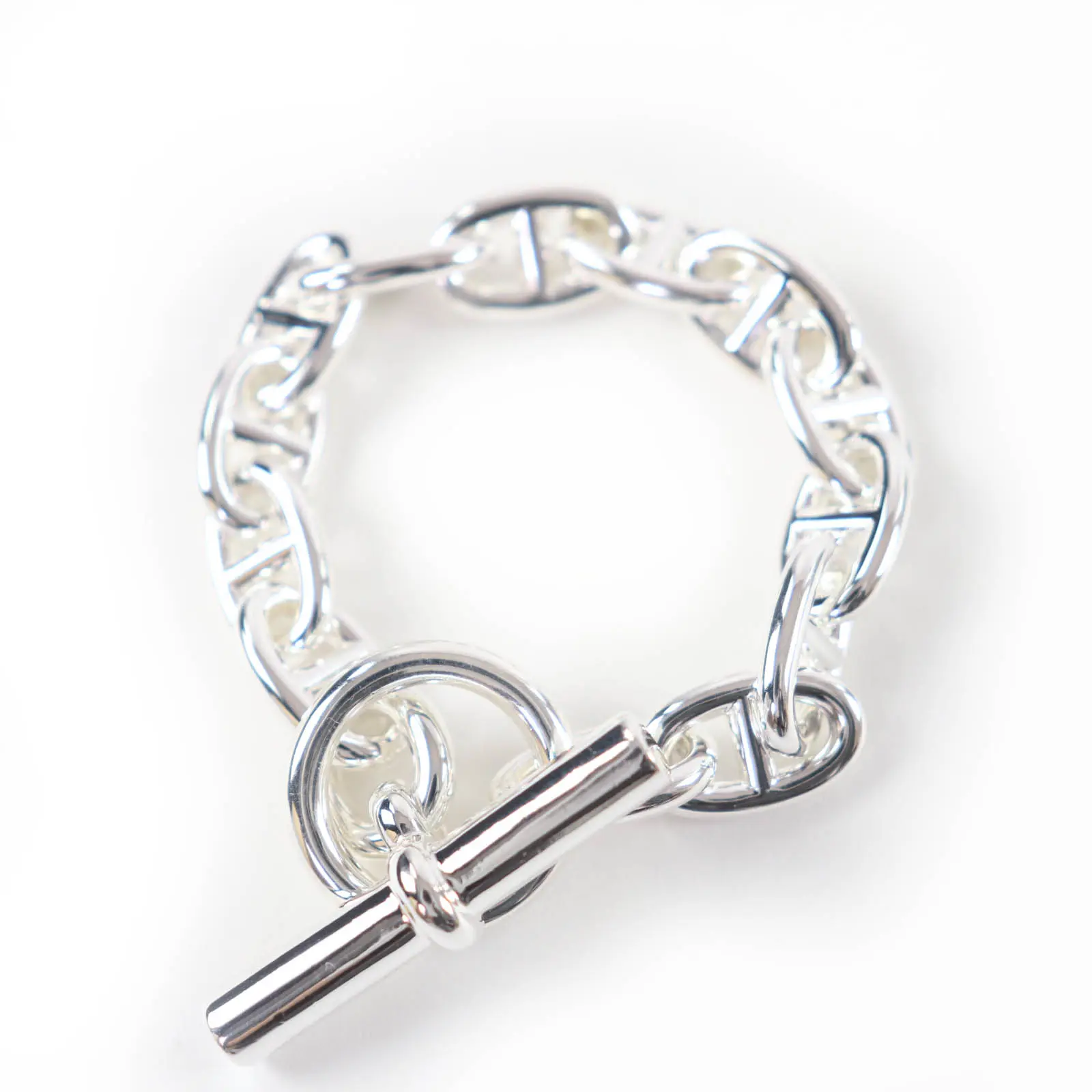 Pre-owned HERMÈS Sterling Silver 925 (Ag925) Small Leather Goods Chaine d'Ancre MM AG925 Bracelet