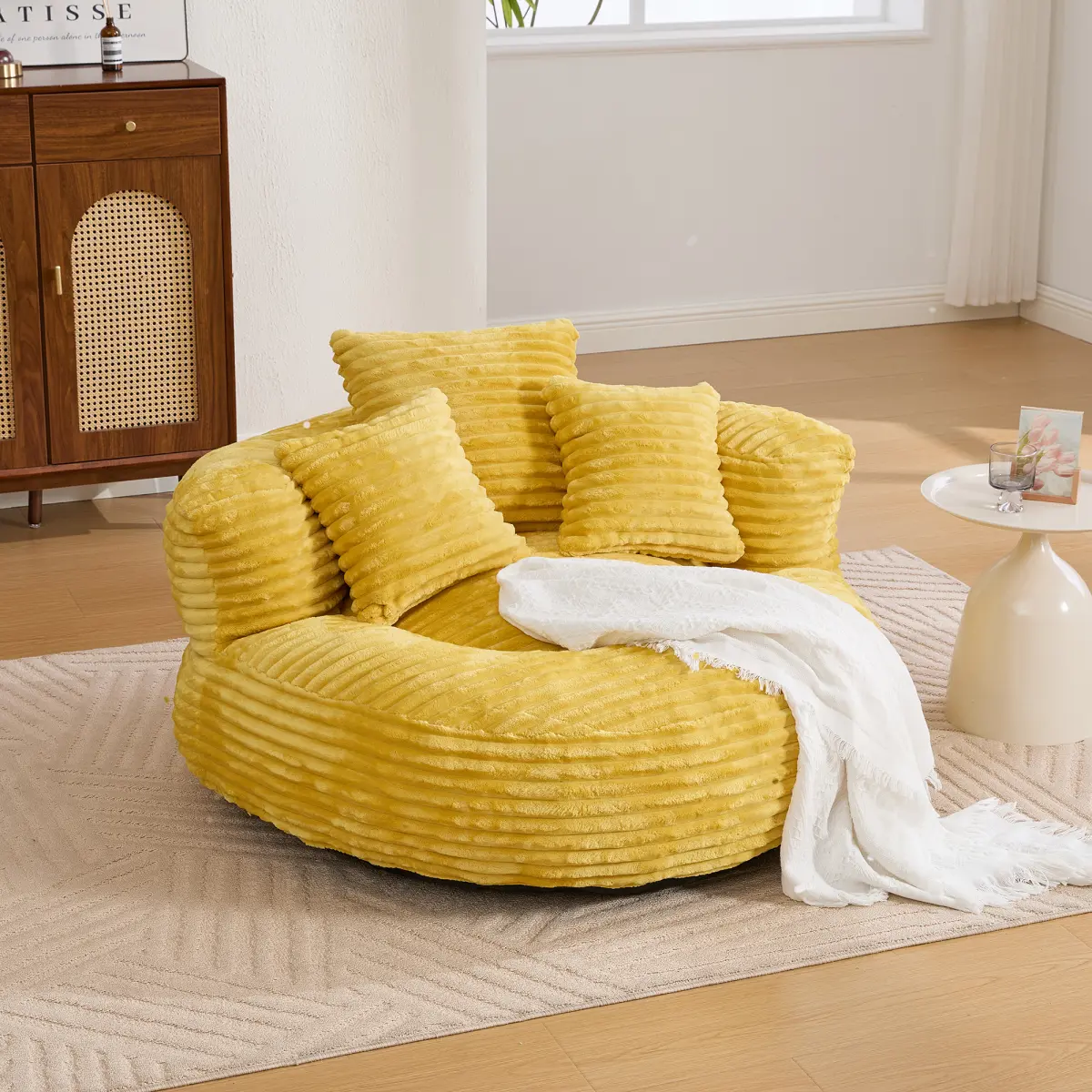 [Bellemave] Oversized Corduroy Bean Bag Chair with 3 Pillows & Armrest,Beanbag Chair & Lazy Sofa with Foam Filler for Bedroom Living Room Dorm