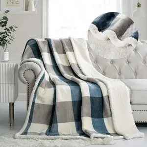 Fleece Throw Blanket 60" x 80" Reversible Plush Large Big Blanket Lattice Flannel for Sofa Couch Bed (Grey-Soft Blue, 60"*80")