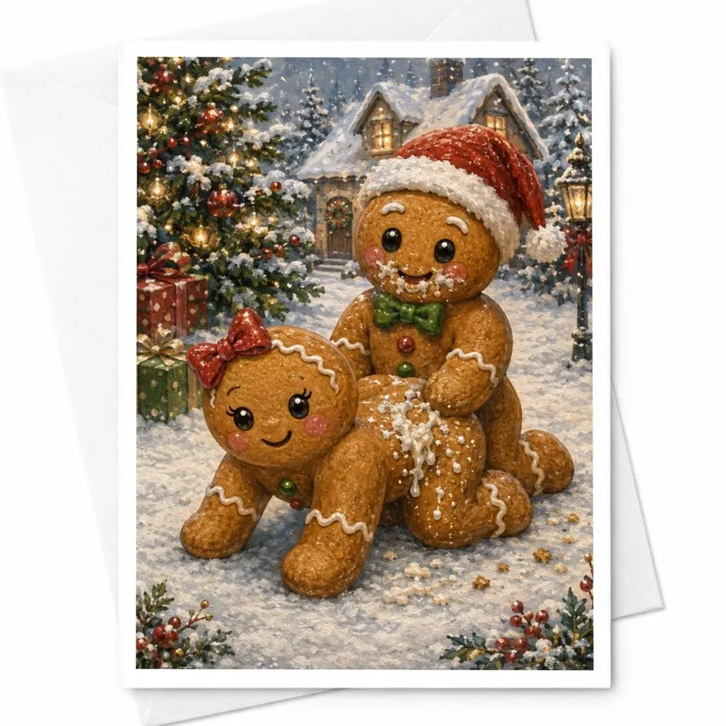 Gingerbread Couple Christmas Card Cute Holiday Greeting Card For Friends Family Festive Winter Scene Adorable Xmas Card C5524