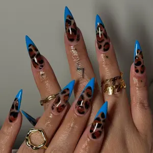 (MTO) BubbleNailArt Electric Blue Leopard Stiletto Animal Print Reusable Styling Handcrafted Wearable Nail Art Fashion Hand Accessories