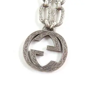 Pre-owned GUCCI Sterling Silver 925 (Ag925) Small Leather Goods Interlocking G Arabesque AG925 Necklace