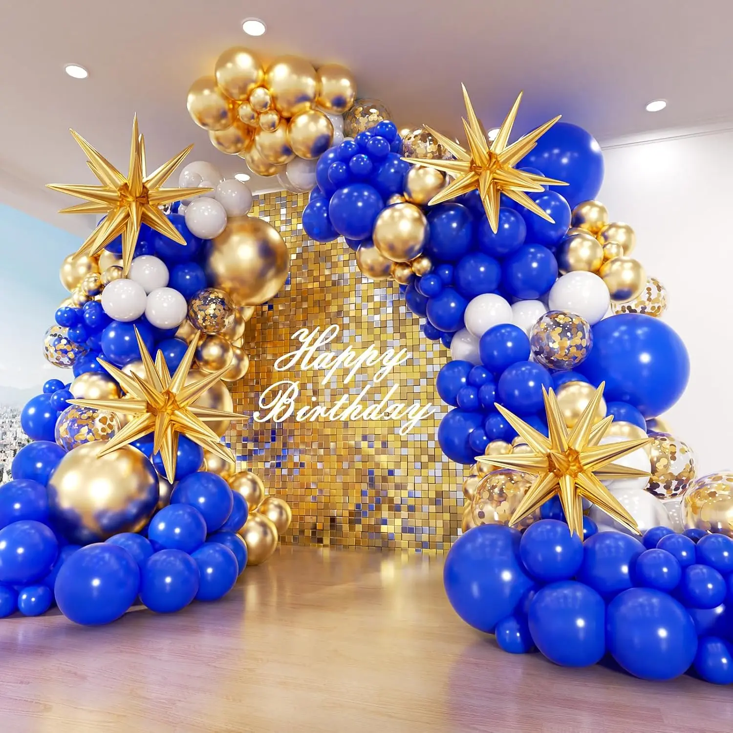 Royal Blue and  Balloon Arch Garland Kit 153 count with , 22 18 12 10 5in Different Size Navy Blue  White Balloons for  Shower Birthday Anniversary  Year Party Decorations