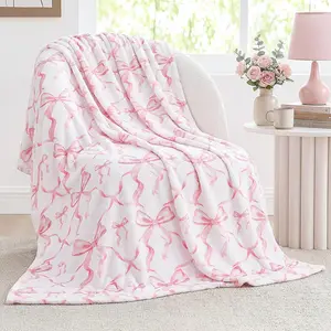 Pink Bowknot Blanket: This ultra-soft and beautiful flannel blanket is suitable for girls and women. It can be used as bedroom decoration, applicable to beds and sofas, and is also perfect for occasions such as spring, weddings, Mother's Day, graduation c